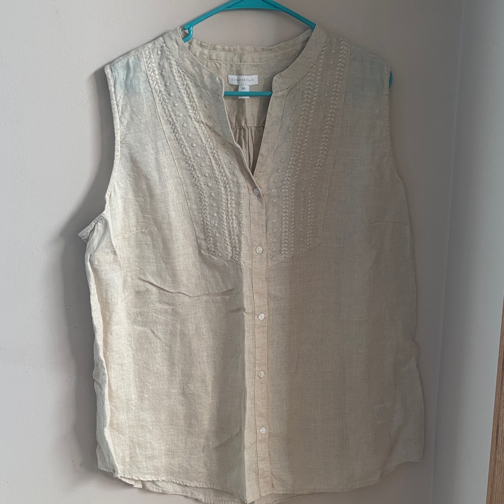Charter Club Tan Linen Sleeveless Top